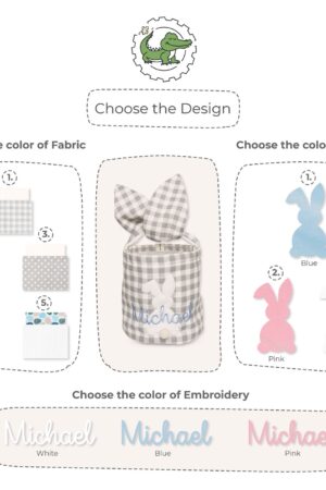 5 Designs of Easter Baskets. Personalized Easter Basket. Embroidered Basket. Easter Bunny Basket. Custom Baby Easter Basket. Gifts for Kids.