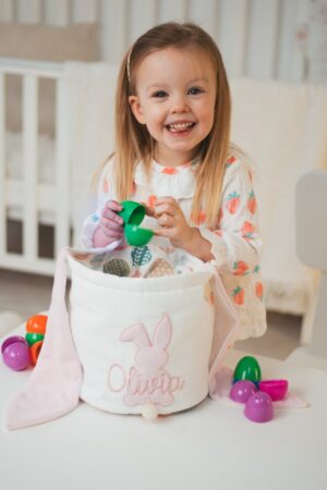 Boys Easter Basket. Fabric Easter Bag With Embroidered Name. Personalized Basket For Kids. Easter Egg Hunt Basket. Toddler Basket With Name.