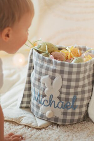 Girls Easter Basket. Embroidered Bunny Basket. Personalized Baskets For Kids. Custom Easter Egg Hunt Storage. First Easter Basket With Name.
