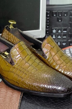 Luxury Alligator Texture Leather Loafers - Handmade Slip-On Moccasins for Men