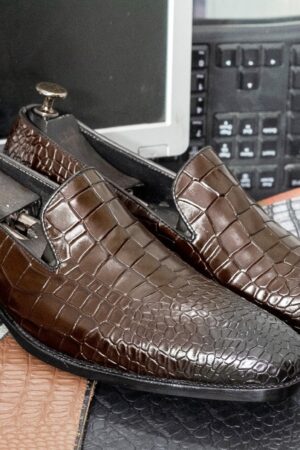 Luxury Alligator Texture Leather Loafers - Handmade Slip-On Moccasins for Men