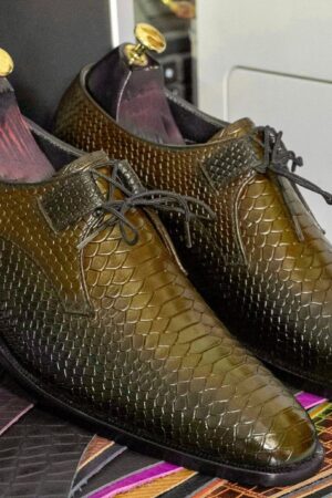 Python Texture Derby Dress Shoes for Men - Hand-Painted Leather Lace-Ups