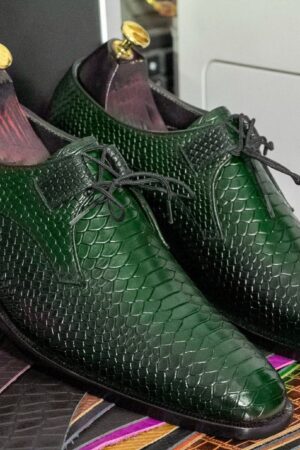 Python Texture Derby Dress Shoes for Men - Hand-Painted Leather Lace-Ups