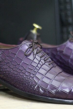 Luxury Purple Alligator Dress Shoes  Handmade Leather Lace-Ups for Men