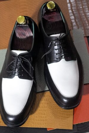 Bespoke Black & White Leather Oxford Shoes - Classic Men's Formal Lace-Ups