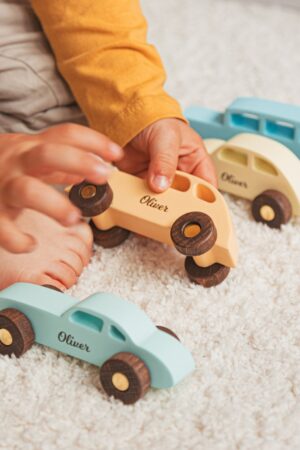 Wooden Pastel Collect Cars With Names First Easter Gift Track Kids Toys Personalized Baby Gifts Birthday Girl and Boy Gift 1 2 3 Year Old