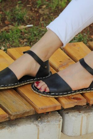 Handmade Black Leather Huarache Sandals - Women's Open Toe Barefoot Style