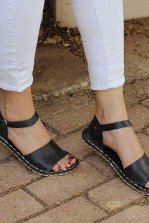 Handmade Black Leather Huarache Sandals - Women's Open Toe Barefoot Style