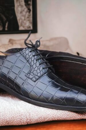 Handmade Black Leather Derby Shoes - Men's Dress & Party Lace-Ups