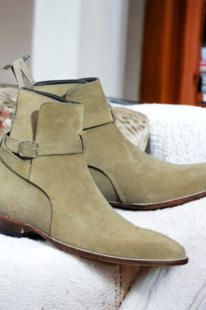 Handmade Beige Suede Ankle Boots for Men - Stylish & Comfortable