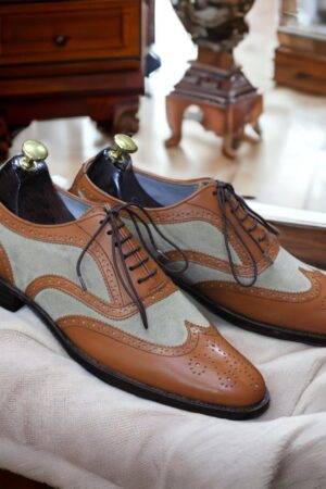 Handmade Two-Tone Wingtip Brogues  Men's Leather Dress Shoes