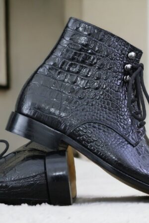 Luxury Black Alligator Ankle Boots - Men's Handmade Goodyear Welted Leather Boots