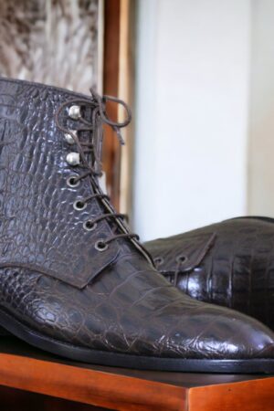 Luxury Black Alligator Ankle Boots - Men's Handmade Goodyear Welted Leather Boots