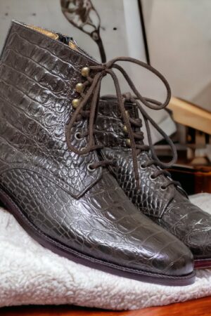 Luxury Black Alligator Ankle Boots - Men's Handmade Goodyear Welted Leather Boots