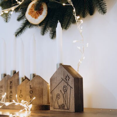 4 Weeks To Go, Christmas Countdown, Advent Candleholder Houses, Holiday Home Decor, Wooden Advent Wreath, Table Centrepiece, Christmas Gift