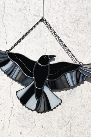 Raven Moon suncatcher stained glass window hangings Halloween gifts gothic home decor office decor Ukrainian gift