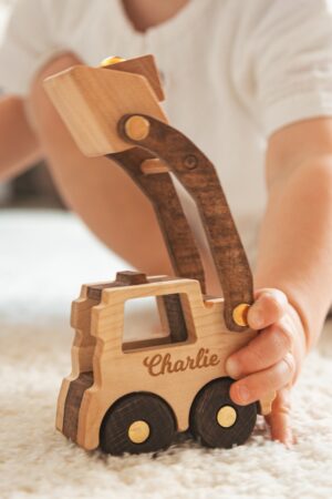 Wooden Toy Excavator. Collect Construction Cars. Personalized Birthday Boy Gift. Fidget Toys For Toddlers. Sensory Toys For Kids. Baby Toys.