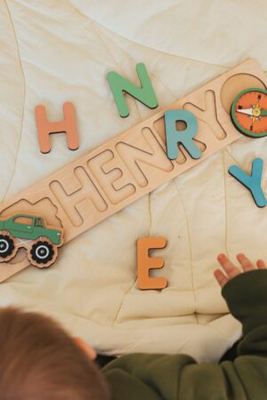 Name Puzzle With Pegs, Nursery Decor, Baby Gift, Baby Shower, Baptism Gift Girl, Birthday Gift, Pink and White, Easter Gift