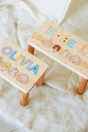 Name Puzzle Step STOOL 1 2 3 Year Old Helper Personalized Baby Stool Wooden Sensory Toys For Toddlers Baptism Boy Gift Nursery Furniture