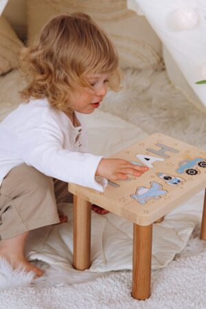 Montessori-Inspired Wooden Stool Custom Name Puzzle Stool Unique Toddler Toy Easter Gifts Toddlers Helper 1st Birthday Gift Engraved Seat