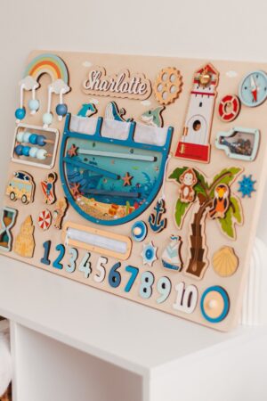 Personalized Name Puzzle Board Sensory Maxi Busy Board For Toddler Montessori Activity Toy Birthday Gift for Boys Woodland Nursery Decor