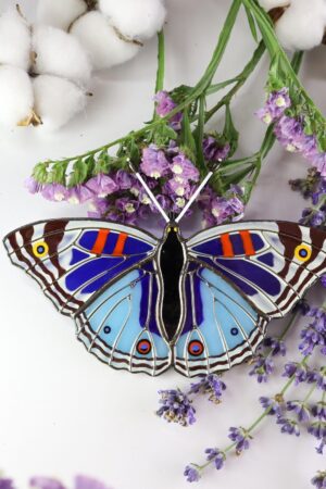 Blue pansy butterfly suncatcher, stained glass window hangings, unique Christmas gift, gift for mom, handmade gift, modern home decor