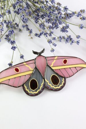 Pink moth butterfly suncatcher, stained glass window hangings, unique Christmas gift, gift for mom, handmade gift, modern home decor