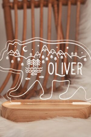 Forest Bear Night Light Custom Night Light Personalized Gifts for Boys Baby Bedroom Lamp Acrylic Night Light Handmade Toys Stocking Stuffers