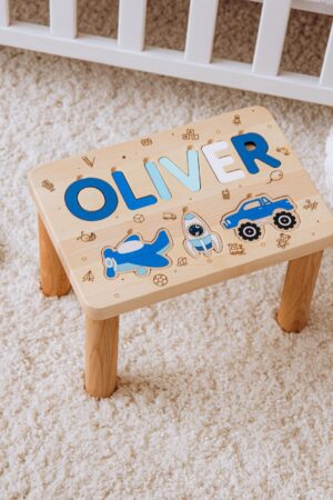 Personalized Toddler Chair Children's Step Stool with Puzzle 1 2 3 Year Old Gift Custom Name Puzzle New Birthday Gifts Baptism Boy Gift