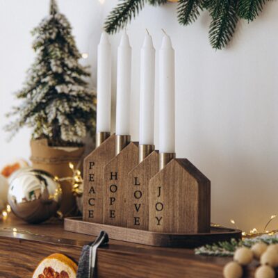 Candleholder Advent Houses Christmas Coutdown Minimalist Holiday Home Decor Christmas Table Accents Set of 5 Candle Holders Handmade Toys