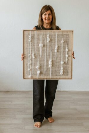 Woven Wall Hanging - Square Framed Wool Tapestry - Minimalist Boho Decor - Natural Handwoven Art - Elegant Boho Wall Decoration - Japandi