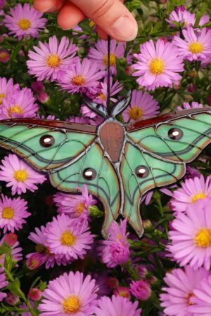 Spanish moon moth butterfly suncatcher, stained glass window hanging, Christmas ornament, holiday home decor, handmade gift, modern wall art
