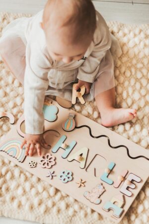 Montessori Busy Board with Name Baby Boy Gift Personalized Toddler Wooden Nursery Decor Handmade Toys Easter Gifts for Kids 1st Birthday