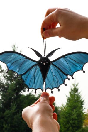 Bat suncatcher, stained glass window hangings, Halloween home decor, fall decor, garden art, handmade gift, unique wall art, autumn decor