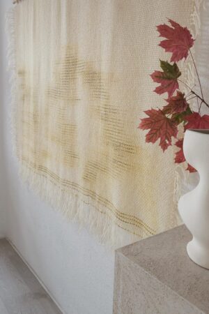 Handwoven Beige and Green Wall Tapestry - Boho Natural Fiber Art - Abstract Neutral Wall Hanging with Green Accents - Large Rustic Decor