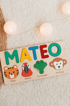 Safari Name Puzzle With Animals Toddler Montessori Toys Custom Baby Shower Gift First Easter Gifts For Kids Personalized Puzzle