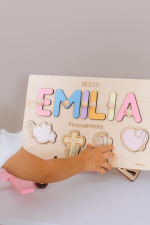 Dedication Name Puzzle. Baptism Baby Gift. Personalized Puzzles For Toddlers. Custom Christening Girl Gift. First Religious Christmas Gift.