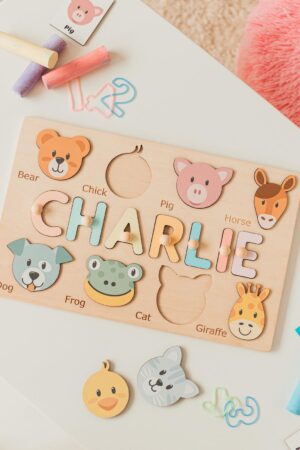 Cute Name Puzzle With Animals First Easter Gift Sensory Toys For Toddlers Custom Baby Shower Gift Personalized Puzzle First Birthday Gift